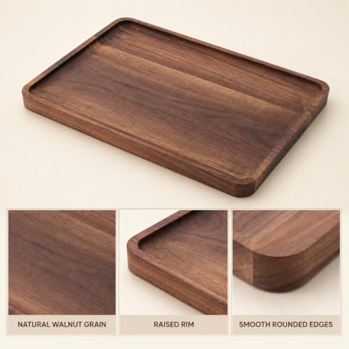Walnut Wood Serving Tray, 13.4 x 9 Inch Rectangular Platter with Raised Rim in 13.4 x 9 Inch in Rectangle, alternate view 5