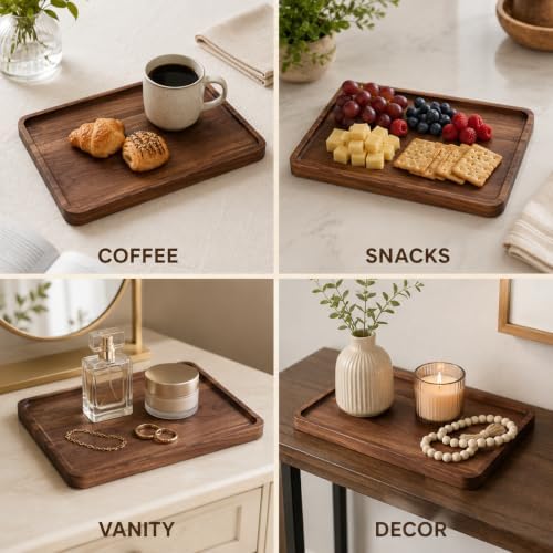 Walnut Wood Serving Tray, 13.4 x 9 Inch Rectangular Platter with Raised Rim in 13.4 x 9 Inch in Rectangle, alternate view 6