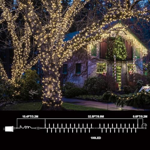 Warm White Christmas Mini Lights, 32.5FT 100 LED String Lights with 16 Light Modes, Fairy Lights Plug in for, alternate view