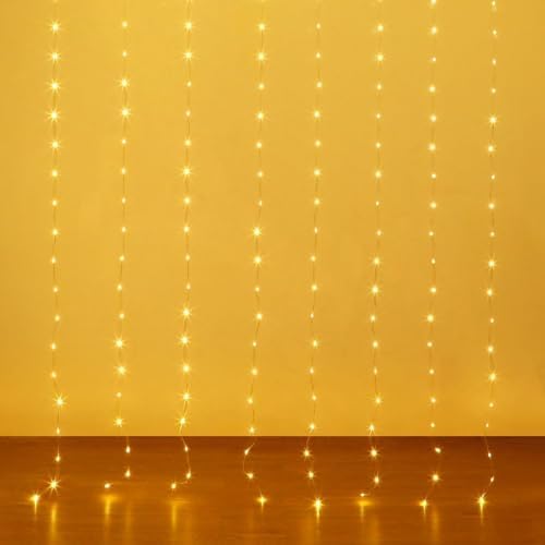 Warm White Curtain Lights, 6.5 x 6.5ft 200 LED USB Twinkle Fairy String Lights with Remote & Timer, IP65
