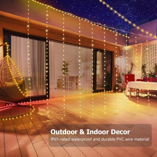 Warm White Curtain Lights, 6.5 x 6.5ft 200 LED USB Twinkle Fairy String Lights with Remote & Timer, IP65, alternate view 4