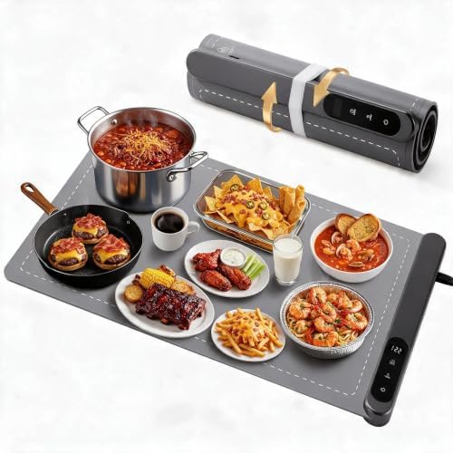 Warming Food Mat, Electric Heating Warming Mat for Food with 6 Level Temperature & 6 Hours Timer, Flexible