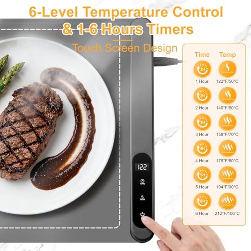 Warming Food Mat, Electric Heating Warming Mat for Food with 6 Level Temperature & 6 Hours Timer, Flexible, alternate view 3