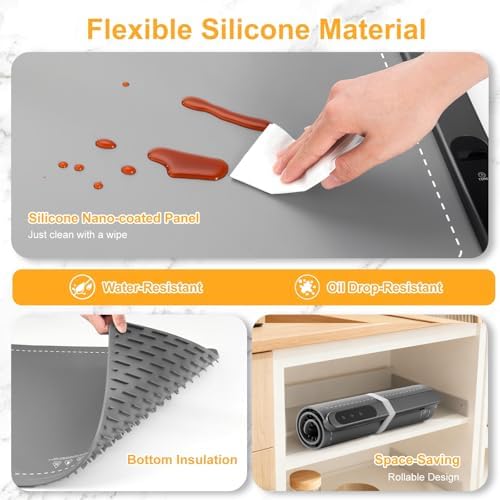 Warming Food Mat, Electric Heating Warming Mat for Food with 6 Level Temperature & 6 Hours Timer, Flexible, alternate view 6