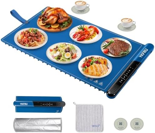 Warming Mat for Food, 2026 Upgraded Fast Heat & Child Lock, 24" × 16", Blue in Blue