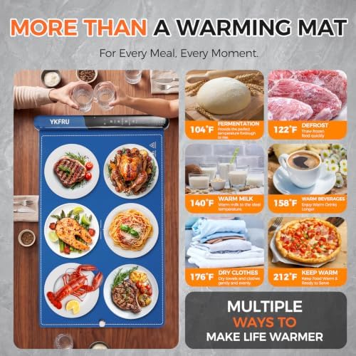 Warming Mat for Food, 2026 Upgraded Fast Heat & Child Lock, 24" × 16", Blue in Blue, alternate view 3