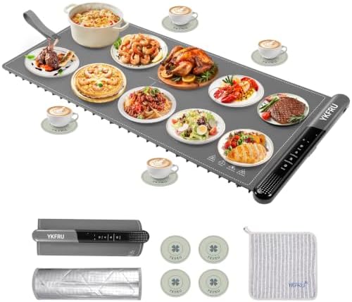 Warming Mat for Food, 2026 Upgraded Fast Heat & Child Lock, 36" × 16", Gray in Gray