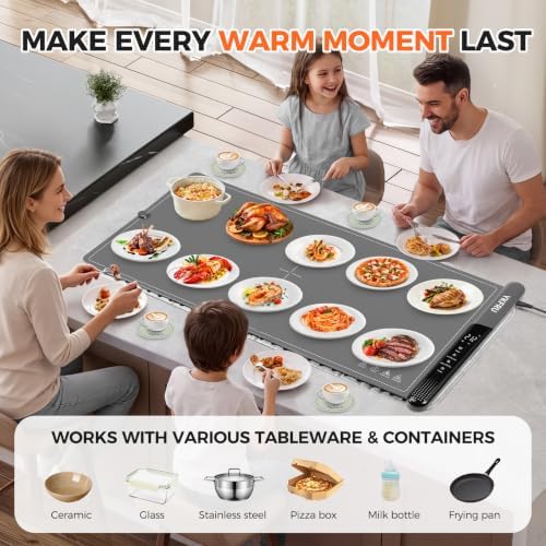 Warming Mat for Food, 2026 Upgraded Fast Heat & Child Lock, 36" × 16", Gray in Gray, alternate view 2