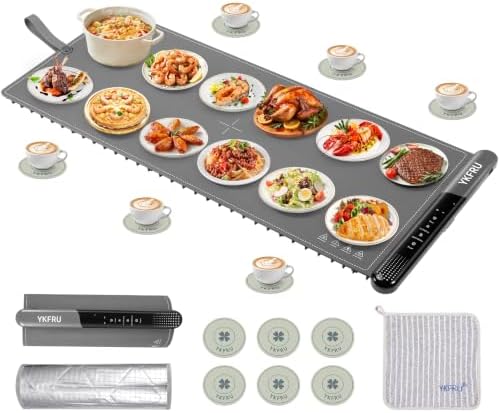 Warming Mat for Food, 2026 Upgraded Fast Heat & Child Lock, 48" × 16", Gray in Gray