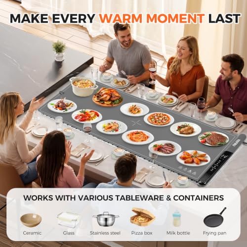Warming Mat for Food, 2026 Upgraded Fast Heat & Child Lock, 48" × 16", Gray in Gray, alternate view 2