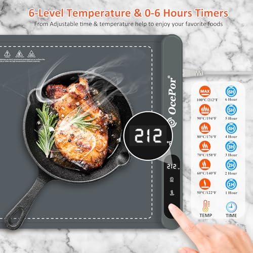 Warming Mat for Food,24"x15" Large Food Warmer Mats for Countertop (Gray) in Gray, alternate view 3
