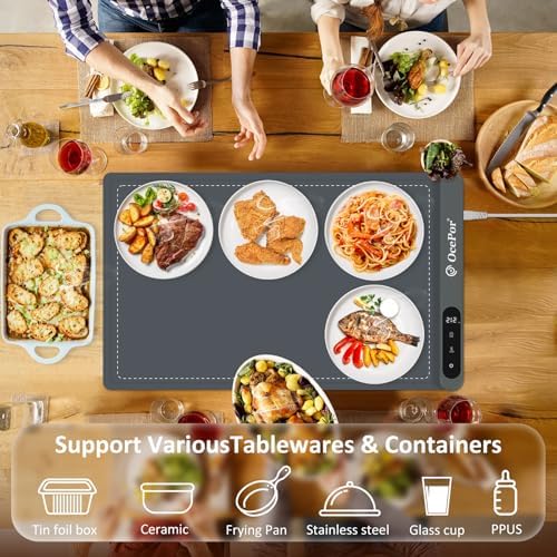 Warming Mat for Food,24"x15" Large Food Warmer Mats for Countertop (Gray) in Gray, alternate view 7