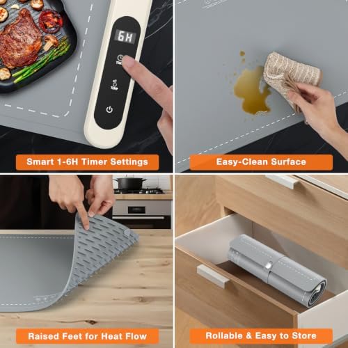 Warming Mat for Food 24"x15", Rapid and Full Surface Heating Gray in Gray, alternate view 4