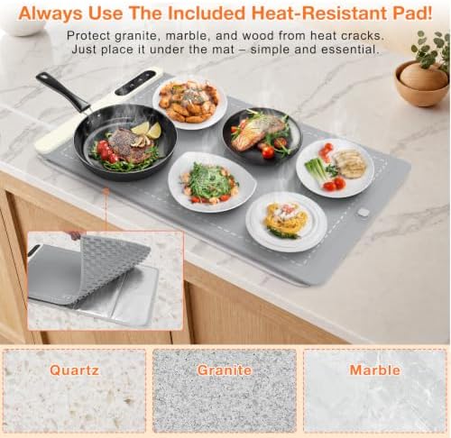 Warming Mat for Food 24"x15", Rapid and Full Surface Heating Gray in Gray, alternate view 6