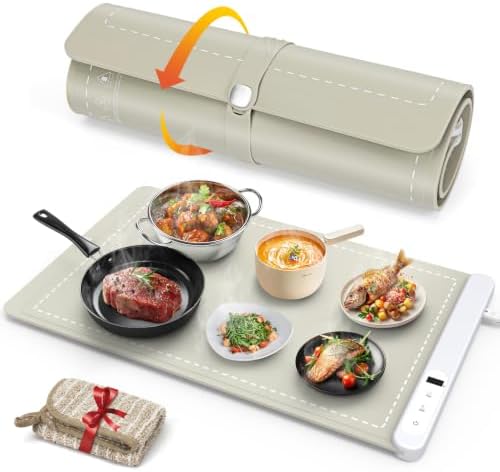 Warming Mat for Food 24"x15", Rapid and Full Surface Heating Khaki