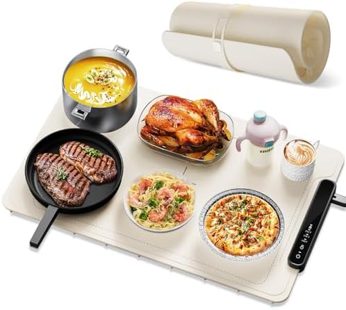 Warming Mat For Food, 3 Mode Temperature & Fast Heat, Off White, Child Lock in Off White