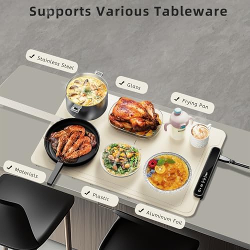 Warming Mat For Food, 3 Mode Temperature & Fast Heat, Off White, Child Lock in Off White, alternate view 6