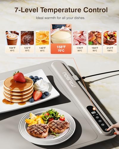 Warming Mat for Food (35"x16") - Extra Large Electric Warming Tray with 7-Level Temp, 500W High-Power & 99H, alternate view 3