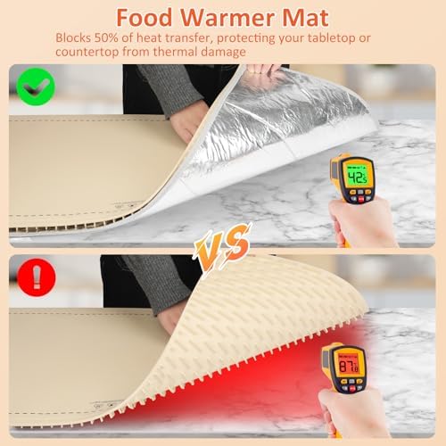 Warming Mat for Food,36"x16" Large Food Warmer Mats Beige Pad, alternate view 4