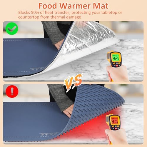 Warming Mat for Food,36"x16" Large Food Warmer Mats for Countertop Blue+Pad, alternate view 3