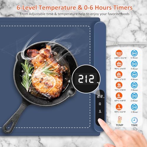 Warming Mat for Food,36"x16" Large Food Warmer Mats for Countertop Blue+Pad, alternate view 5