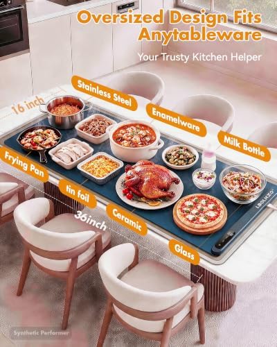 Warming Mat for Food 36x16Inch, Heat Resistant Pad,580W Fast Heating, Blue in 36"D x 16"W in Blue, alternate view 2