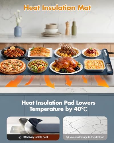 Warming Mat for Food 36x16Inch, Heat Resistant Pad,580W Fast Heating, Blue in 36"D x 16"W in Blue, alternate view 4