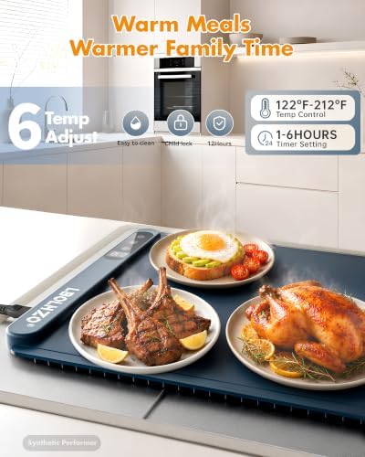 Warming Mat for Food 36x16Inch, Heat Resistant Pad,580W Fast Heating, Blue in 36"D x 16"W in Blue, alternate view 5