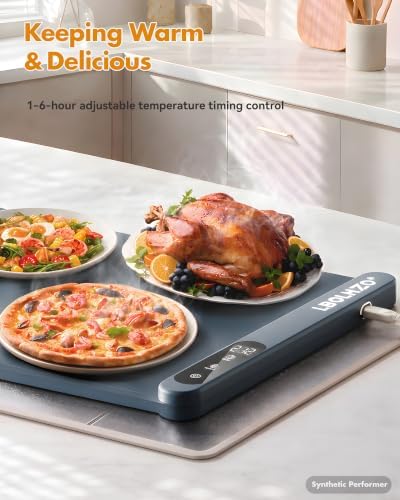 Warming Mat for Food 36x16Inch, Heat Resistant Pad,580W Fast Heating, Blue in 36"D x 16"W in Blue, alternate view 6