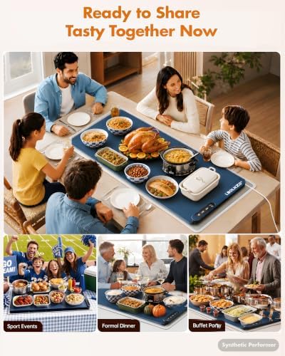 Warming Mat for Food 36x16Inch, Heat Resistant Pad,580W Fast Heating, Blue in 36"D x 16"W in Blue, alternate view 7