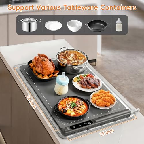Warming Mat for Food, 6 Temp, Graphene Heating, 23"x15", Gray in Gray, alternate view 2