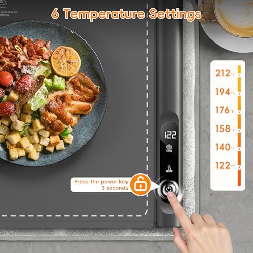 Warming Mat for Food, 6 Temp, Graphene Heating, 23"x15", Gray in Gray, alternate view 5