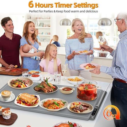 Warming Mat for Food, 6 Temp & Timer, Extra Large 36”x 16", Gray in Gray, alternate view 2