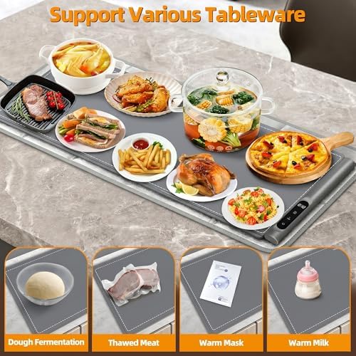 Warming Mat for Food, 6 Temp & Timer, Extra Large 36”x 16", Gray in Gray, alternate view 6