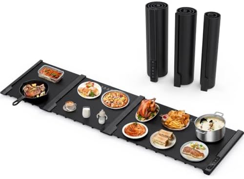 Warming Mat for Food, 7 Temp & 6H Timer, Expandable, 54" x 16", Black in Black