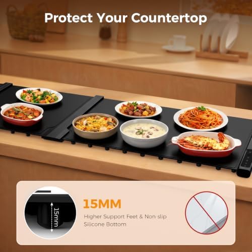 Warming Mat for Food, 7 Temp & 6H Timer, Expandable, 54" x 16", Black in Black, alternate view 5