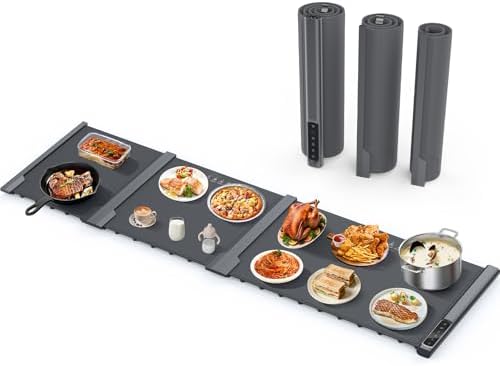 Warming Mat for Food, 7 Temp & 6H Timer, Expandable, 54" x 16", Gray in Gray