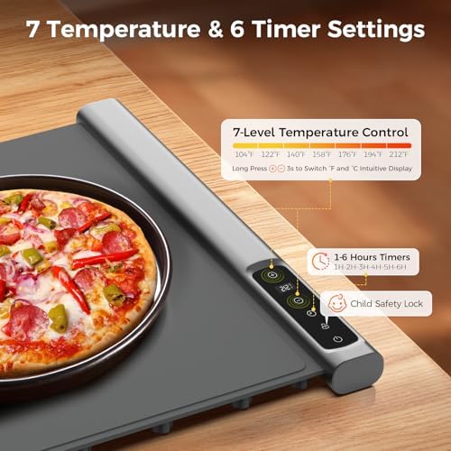 Warming Mat for Food, 7 Temp & 6H Timer, Expandable, 54" x 16", Gray in Gray, alternate view 4