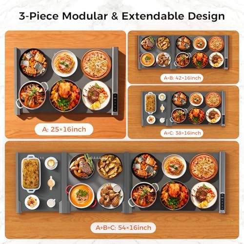 Warming Mat for Food, 7 Temp & 6H Timer, Expandable, 54" x 16", Gray in Gray, alternate view 5