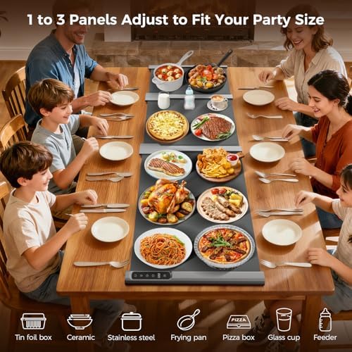 Warming Mat for Food, 7 Temp & 6H Timer, Expandable, 54" x 16", Gray in Gray, alternate view 7