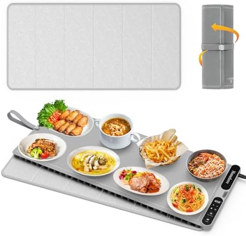 Warming Mat for Food - 7 Temps, 8H Timer, for Buffets Party Grey