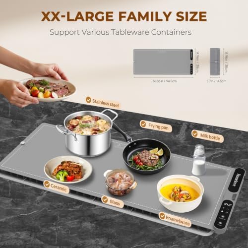 Warming Mat for Food - 7 Temps, 8H Timer, for Buffets Party Grey, alternate view 4