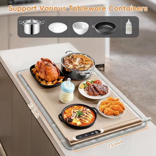 Warming Mat for Food, Electric Warming Tray, 6 Temp, 23"x15", Beige in Beige, alternate view 2