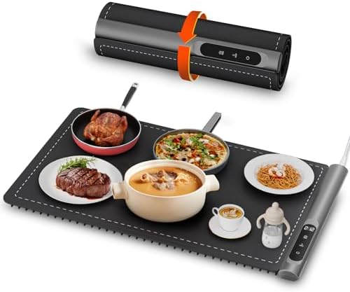 Warming Mat for Food, Electric Warming Tray, 6 Temp, 23"x15", Black in Black