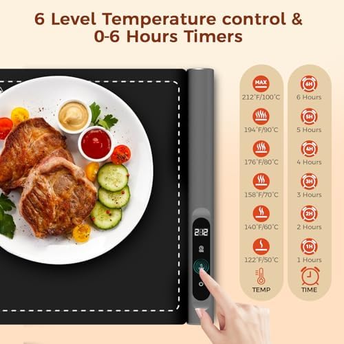 Warming Mat for Food, Electric Warming Tray, 6 Temp, 23"x15", Black in Black, alternate view 5