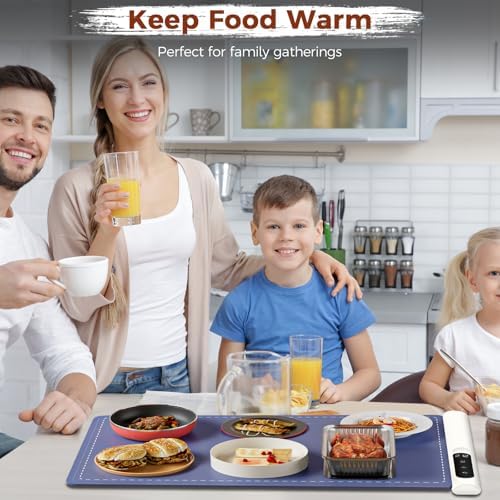 Warming Mat for Food, Electric Warming Tray, 6 Temp, 23"x15", Blue in Blue, alternate view 2