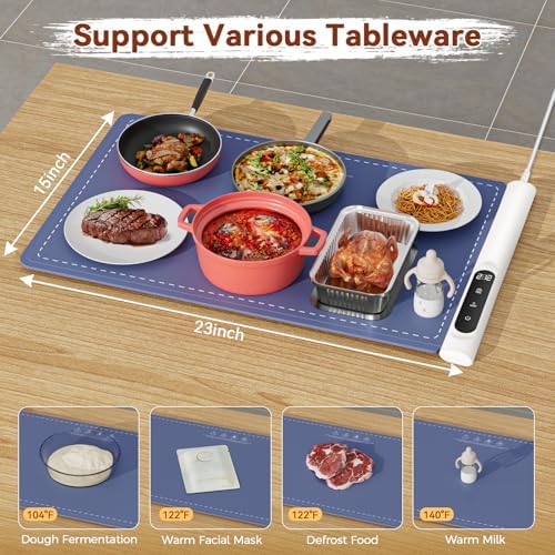 Warming Mat for Food, Electric Warming Tray, 6 Temp, 23"x15", Blue in Blue, alternate view 3