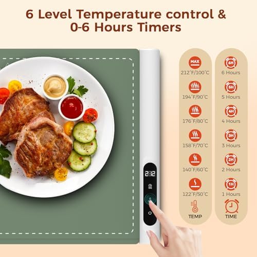 Warming Mat for Food, Electric Warming Tray, 6 Temp, 23"x15", Green in Green, alternate view 6