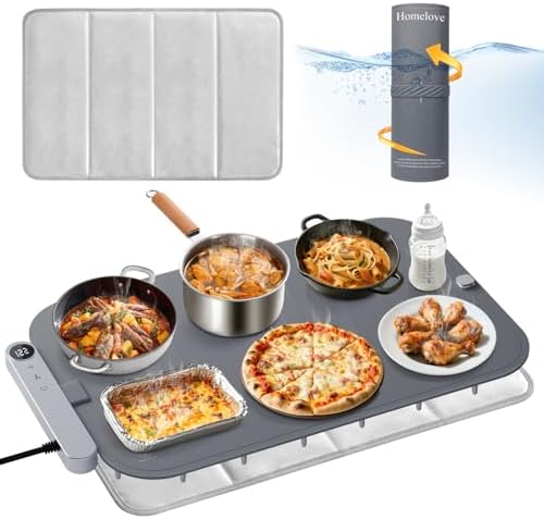 Warming Mat for Food - Electric Warming Tray with 7-Level Temp Settings & 6 Hours Timer, Full Surface Graphene