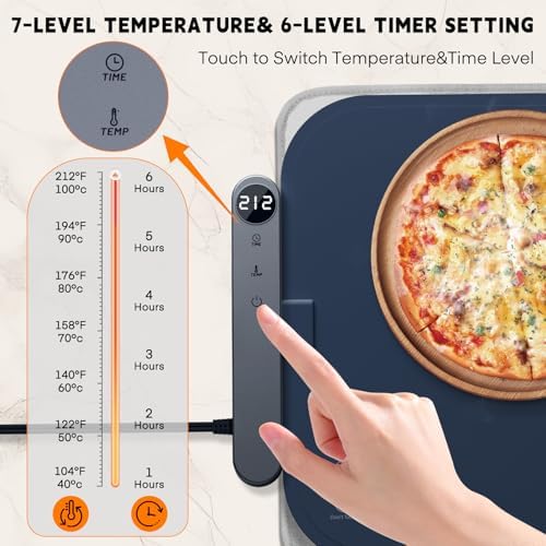 Warming Mat for Food - Electric Warming Tray with 7-Level Temp Settings & 6 Hours Timer, Full Surface Graphene, alternate